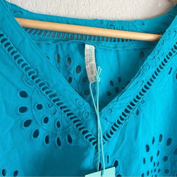 Sea Level Swim Embroidered Kaftan Tunic Cover-Up Seafoam Blue Vacation Large - Picture 5 of 7